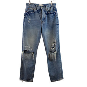 Zara The Bliss Straight Distressed Jeans Button Fly Size 6